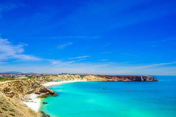 Fototapeta na wymiar View on coastline with ocean and beach at Sagres at Algarve in Portugal