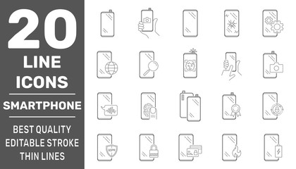 Smartphones icon set. Collection high quality outline technology pictograms in modern line style. Symbols for web design and mobile app on white background. Editable Stroke. EPS 10
