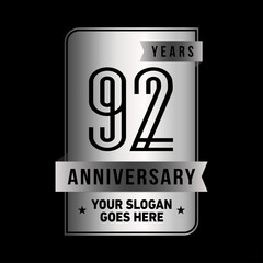Obraz premium 92 years anniversary design template. Ninety-two years celebration logo. Vector and illustration.