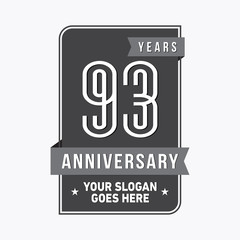 93 years anniversary design template. Ninety-three years celebration logo. Vector and illustration.
