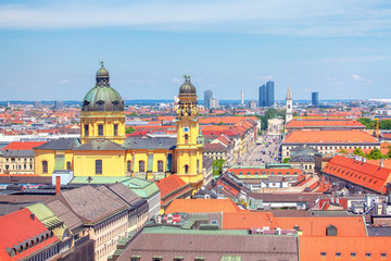 Naklejka na ściany i meble Munich city aerial panorama with Theatine Church