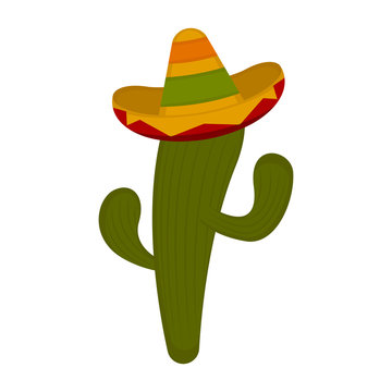 Cactus with a sombrero on a white background - Vector