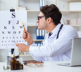 Funny eye doctor in humourous medical concept