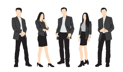 Obraz premium Silhouettes of men and women standing, cartoon character, group business people, vector illustration, flat designe icon, isolated on white background