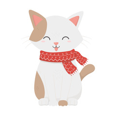 cute white cat with scarf tongue out celebration merry christmas