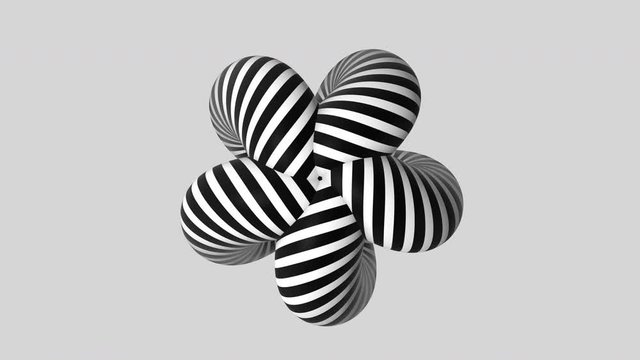 Striped abstract shape. 3d animation.