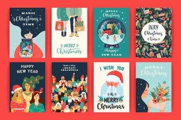 Set of Christmas and Happy New Year illustrations. Vector design templates.