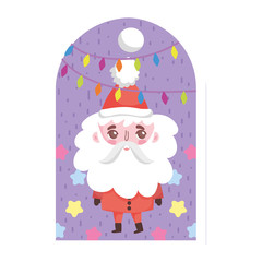 cute santa claus hanging lights happy christmas tag