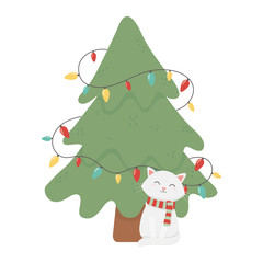 white cat and tree lights celebration merry christmas