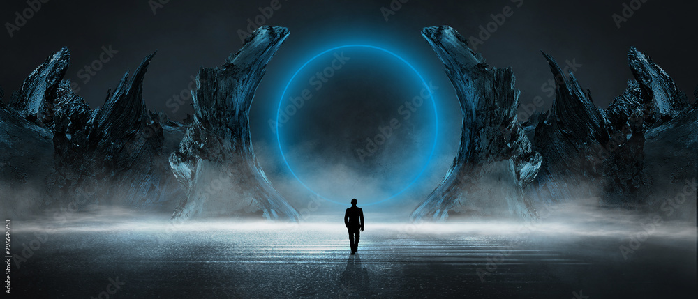 Canvas Prints modern futuristic abstract background. large object in the center, space background. dark scene with
