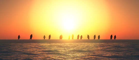 penguins coming out of an igloo