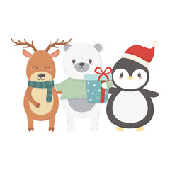 polar bear penguin and deer with gift celebration merry christmas