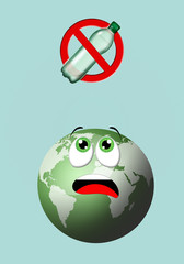 illustration of green earth with plastic bottle