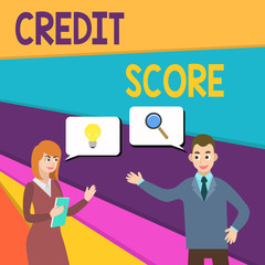 Text sign showing Credit Score. Business photo showcasing creditworthiness of an individual based on credit files Business Partners Colleagues Jointly Seeking Problem Solution Generate Idea