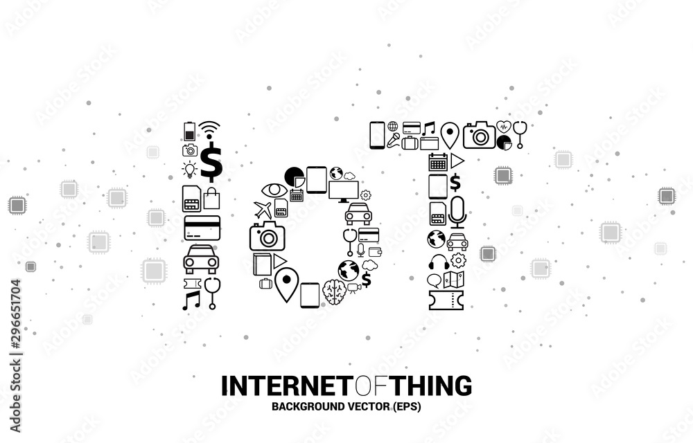 Poster Vector Many icon shape IoT wording . Concept for telecommunication and internet of things.