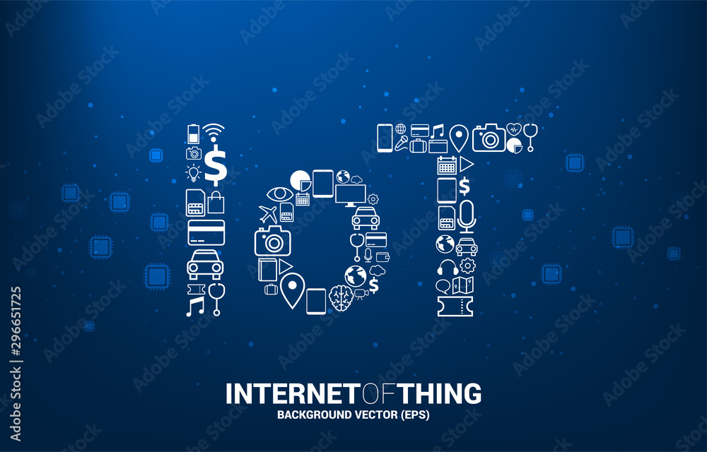 Poster Vector Many icon shape IoT wording . Concept for telecommunication and internet of things.