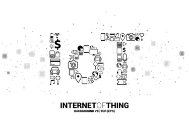 Vector Many icon shape IoT wording . Concept for telecommunication and internet of things.