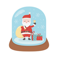 santa with bell gifts snow in crystal ball snow celebration merry christmas