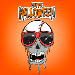 Happy Halloween. Baseball ball with skull