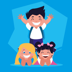 group of students with school supplies , back to school