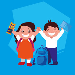 couple of students with school supplies, back to school