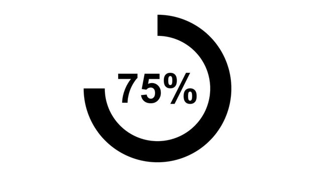 Pie chart, circle percentage diagram, loading circle icon, black isolated on white background, animation with alpha matte.