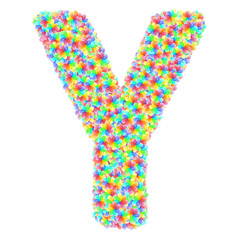 Alphabet symbol letter Y composed of colorful glass flowers