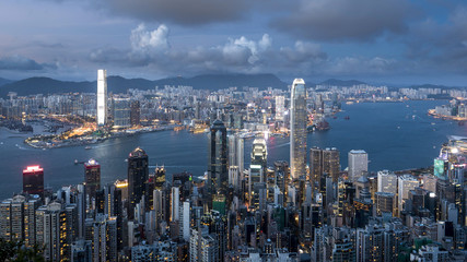 evening view from the peak in hong kong