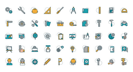 work tools engineering icons collection