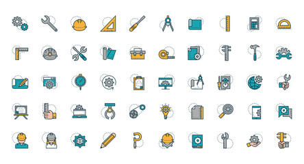 work tools engineering icons collection