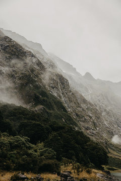 Distant Waterfall In New Zealand