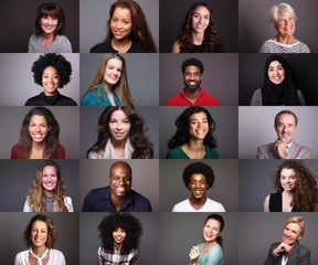 Group of beautiful people in front of a colored background