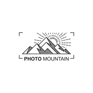 Photo mountain logo design illustartion. Camera anda mountain creative symbol logo design