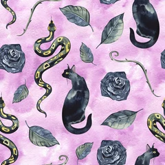 Wall murals Gothic Dark Snake. Seamless pattern. Watercolor for Halloween design