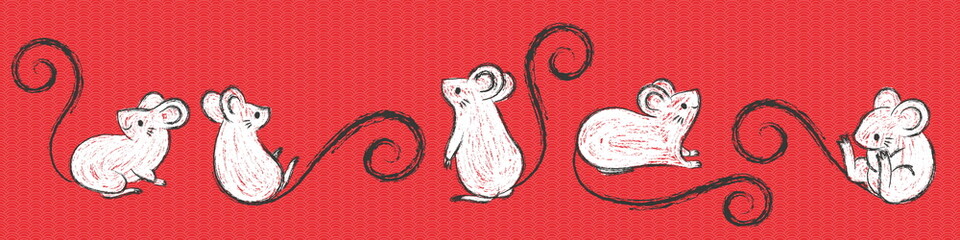 Set of hand drawn rats, mouses in different poses, Ink brush stroke vector illustration, cartoon doodle style.