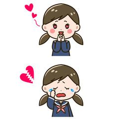 恋する女の子　表情パターン　イラストセット