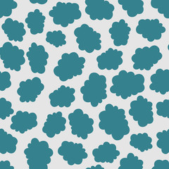 Seamless teal and light grey cloud pattern. Endless repetetive pattern for textiles, fabric, wallpaper, wrapping paper, backdrops. Vector