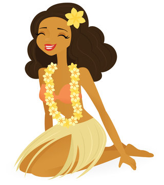 pin-up, adorable, retro, aloha, female, polynesian, attractive, illustration, hula, tropical, flower, hawaii, cartoon, vector, exotic, summer, young, girl, pinup, hawaiian, skirt, beautiful, smile, tr