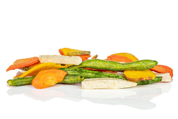 Lot of whole dry vegetable chip in large group isolated on white background