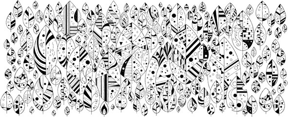 葉っぱと猫。モノクロ。ベクター