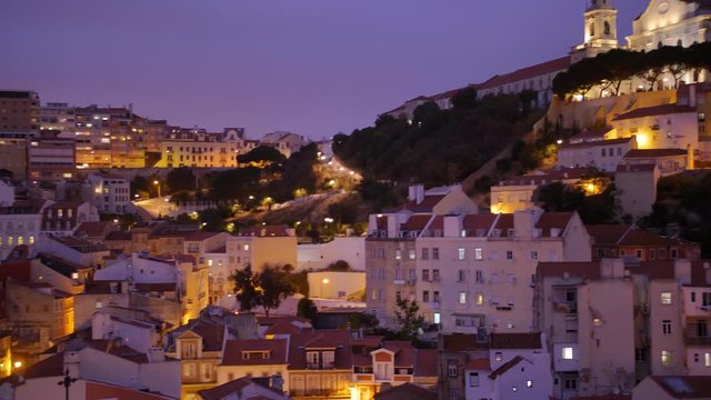 Lisbon Traditional Architecture Buildings at Hills Cityscape at Night Portugal