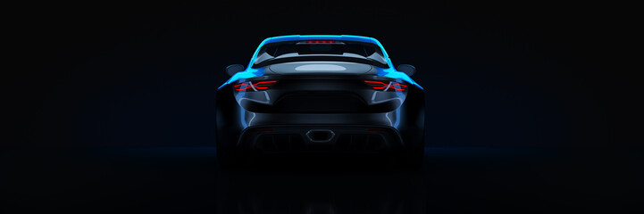 Obraz na płótnie Canvas Sports car, studio setup, on a dark background. 3d rendering