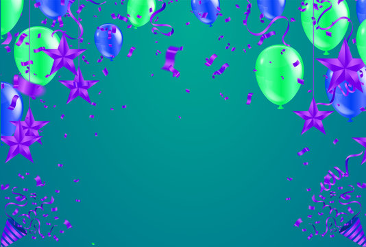 Festive background with green balloons and balloons Many color, Can be used for cards, gifts, invitations sales, web design © Sompong