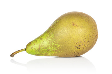 One whole fresh green pear isolated on white background