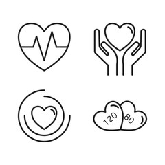 Heart health concept. Outline thin line icon set. Isolated on white background. 