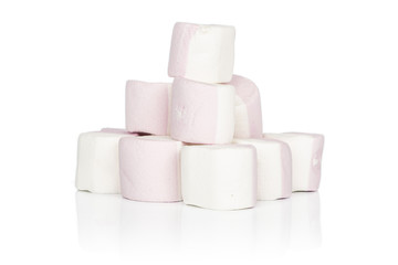 Lot of whole sweet pastel marshmallow isolated on white background