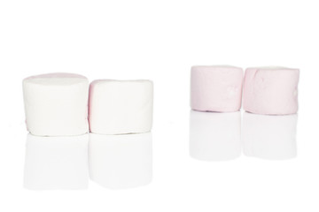 Group of four whole sweet pastel marshmallow isolated on white background