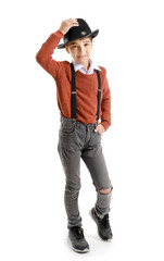Cute fashionable boy on white background
