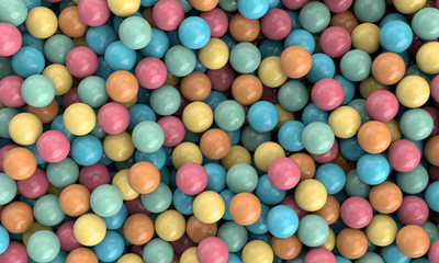 Colorful chewing gum balls background vintage color, 3D illustration. 