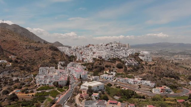 The white village of Moj&aacute;car during day light. Aerial shot.
